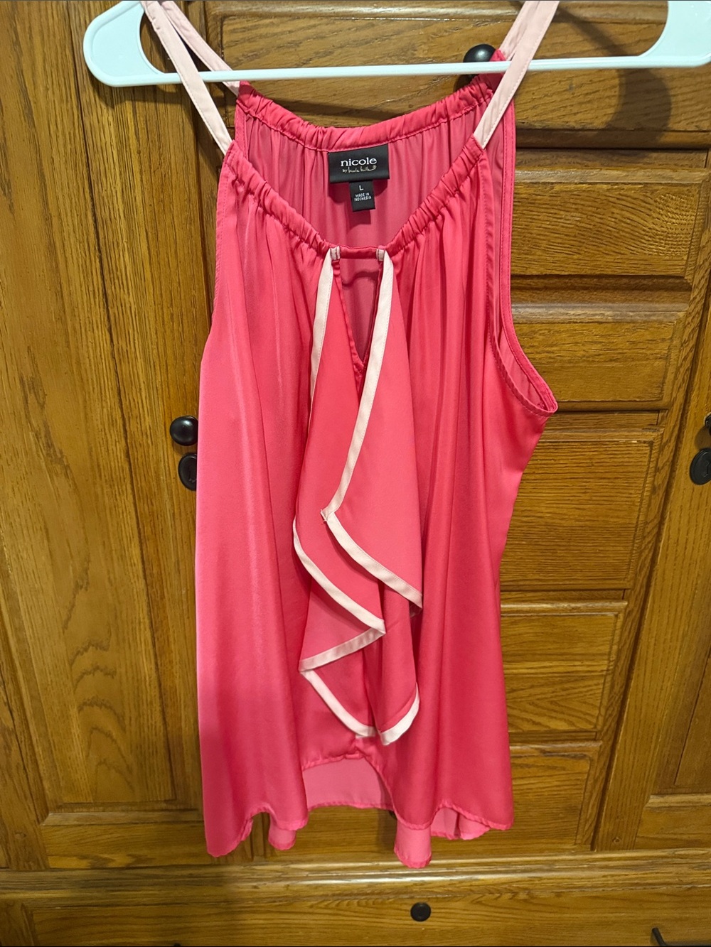 Nicole by Nicole Miller Coral-Accent Pink Ruffle Tank